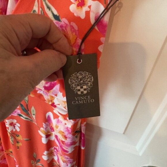 Vince Camuto Midi Dress Floral Print Twist Front Size 10 Cap Sleeves NEW - Picture 7 of 7